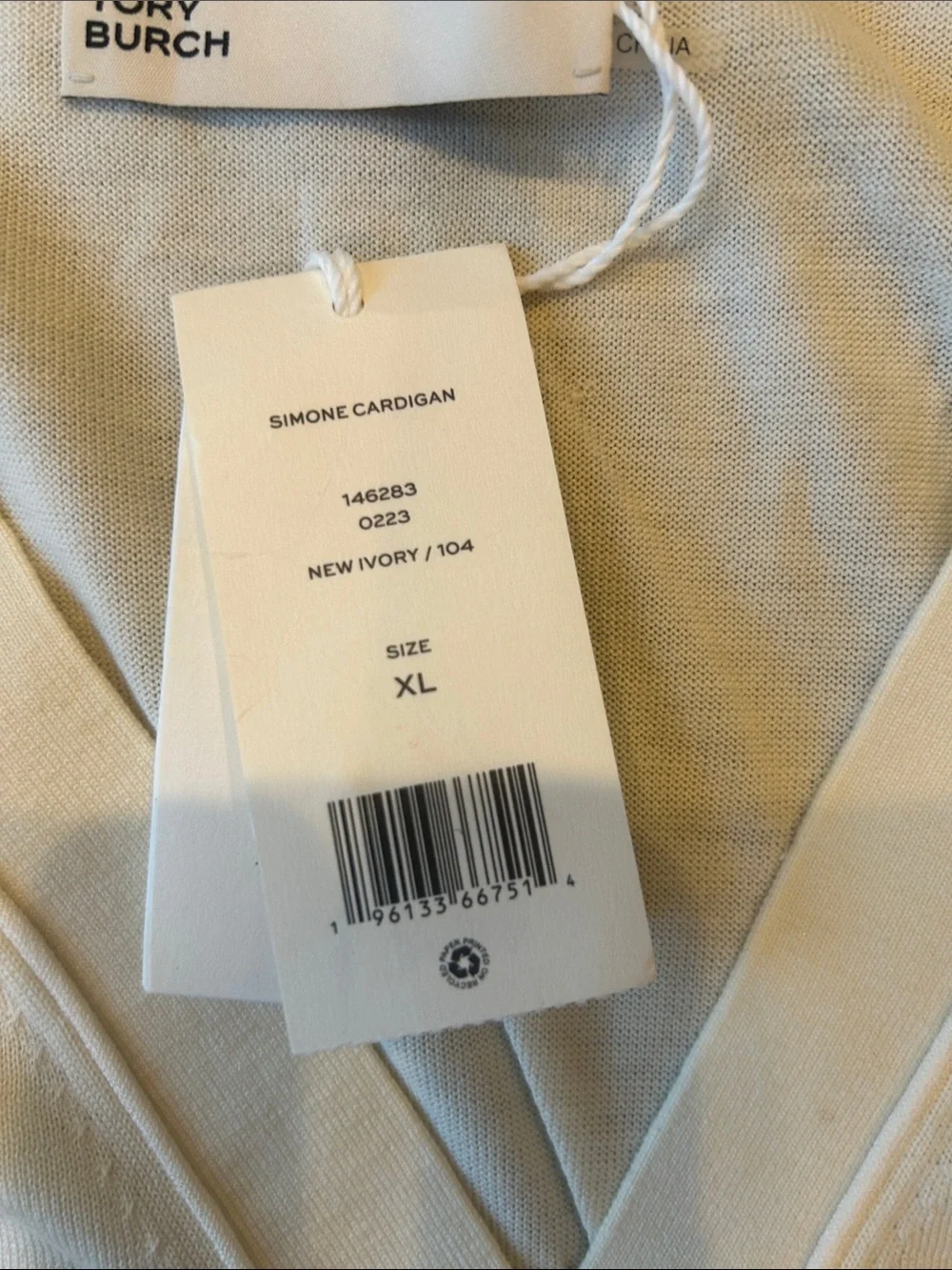 Tory Burch Simone Cardigan New Ivory XL